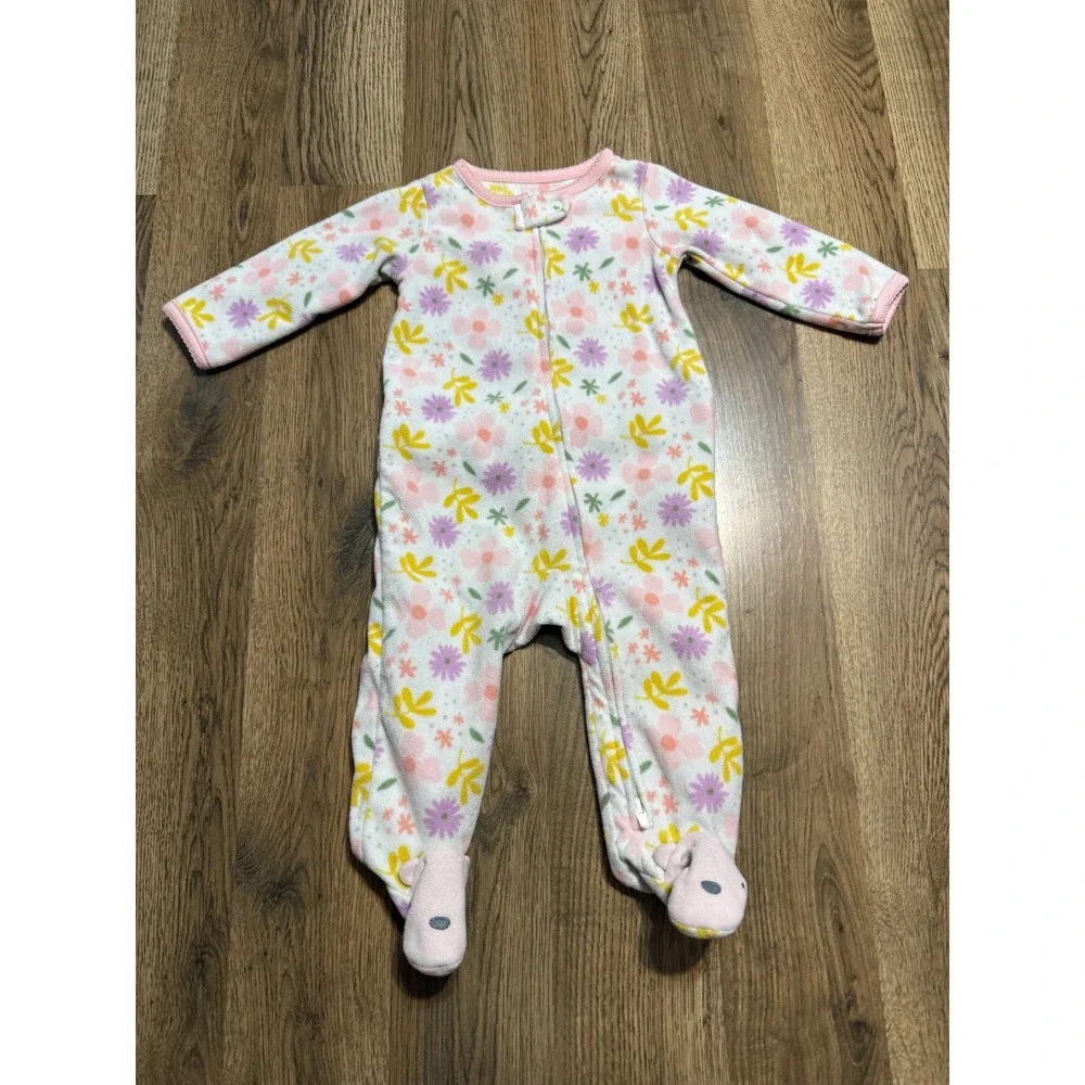Simple Joys by Carters Bodysuit Baby Size 3-6M Pink Floral Fleece Footed Sleeper